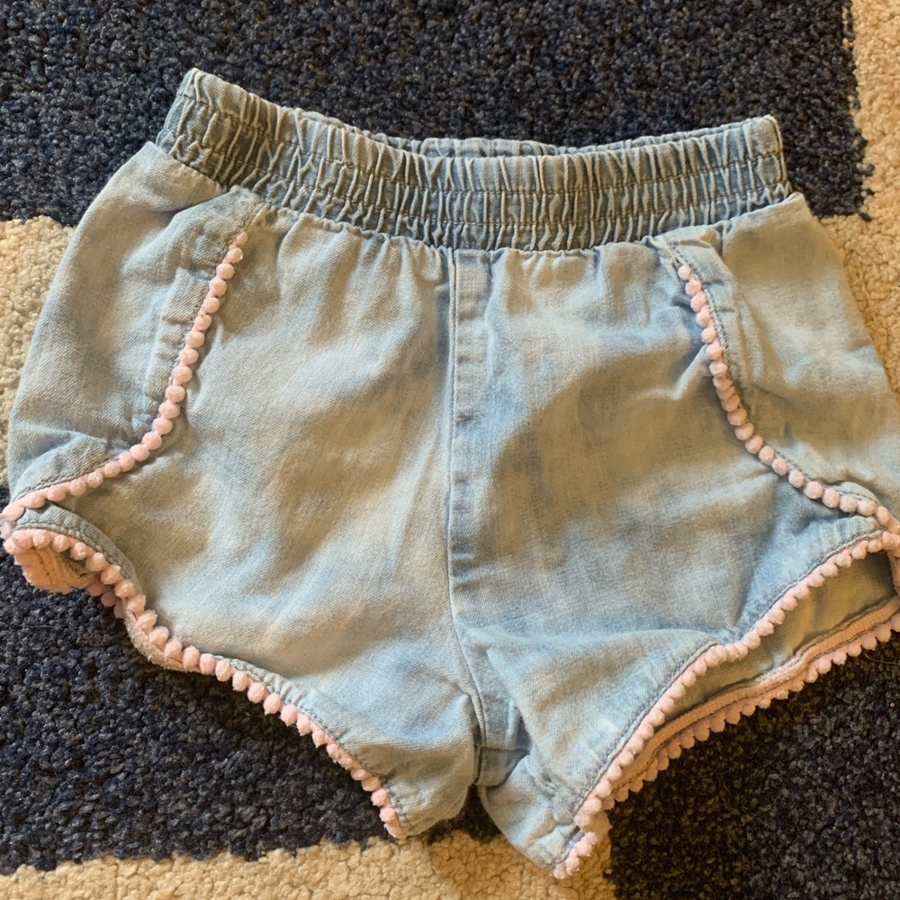 EGG Blue Shorts - Elastic Pearled Trim Acid Wash Chambray - Toddler Girls 2T